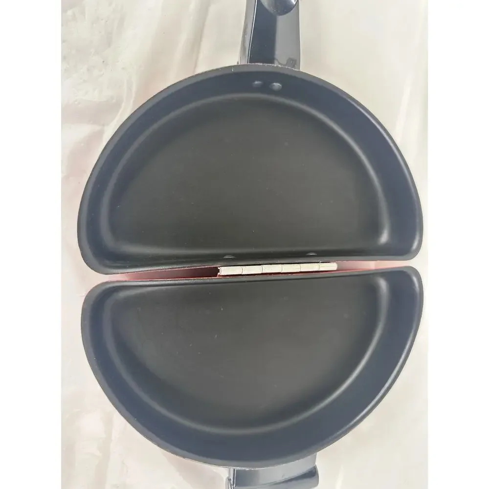 Vintage MIRRO Red Omelet Double Sided Pan Fryer Made USA. Recipe On Top & Bottom